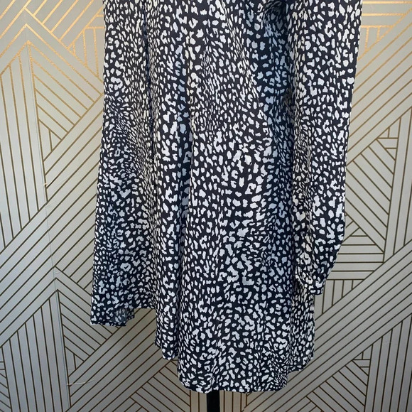 Zara Dress Animal Print Leopard Black and White Button Front Size Large - Picture 7 of 12
